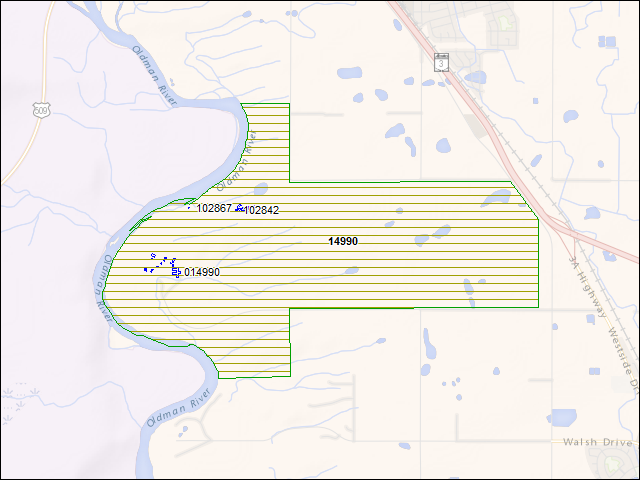 A map of the area immediately surrounding DFRP Property Number 14990