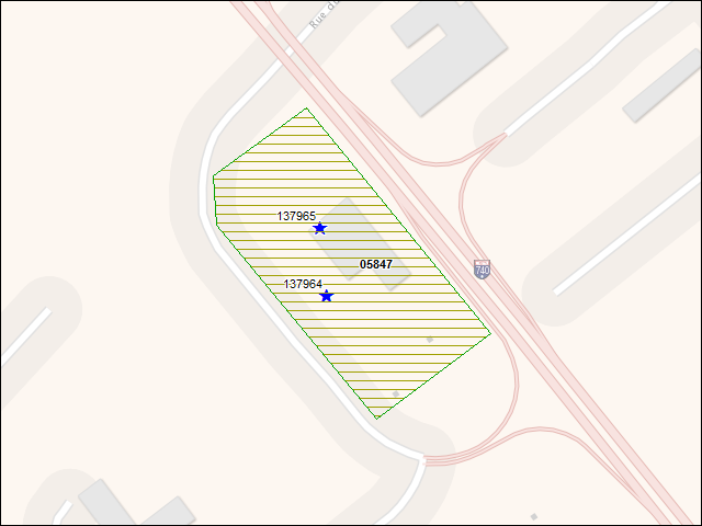 Une carte de la zone qui entoure immédiatement le bien de l'RBIF numéro 05847