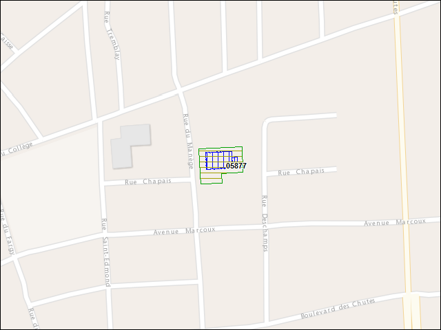 Une carte de la zone qui entoure immédiatement le bien de l'RBIF numéro 05877