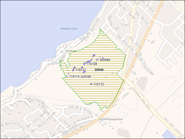 Une carte de la zone qui entoure immédiatement le bien de l'RBIF numéro 05940