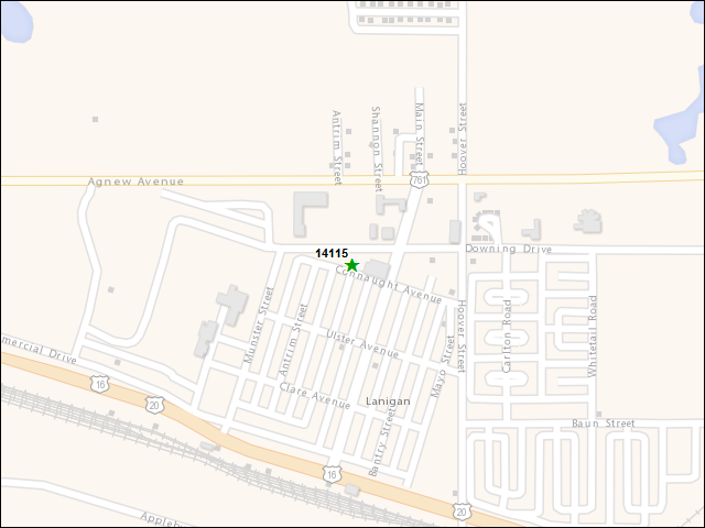 Une carte de la zone qui entoure immédiatement le bien de l'RBIF numéro 14115