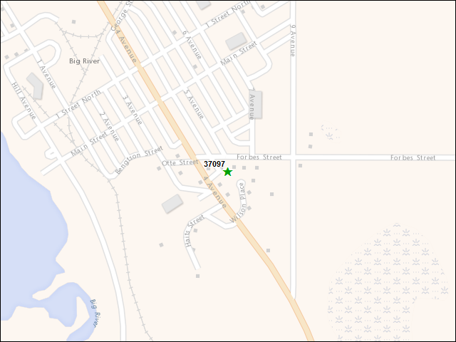 Une carte de la zone qui entoure immédiatement le bien de l'RBIF numéro 37097