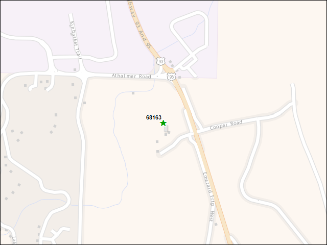 Une carte de la zone qui entoure immédiatement le bien de l'RBIF numéro 68163