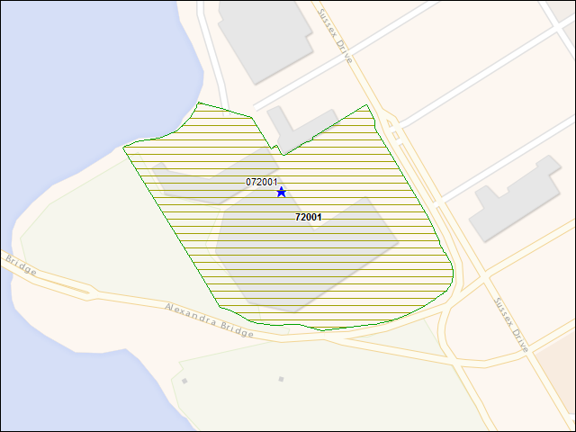 Une carte de la zone qui entoure immédiatement le bien de l'RBIF numéro 72001