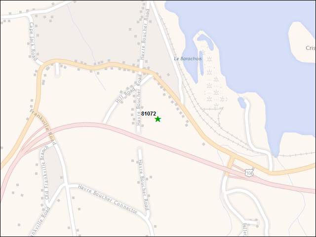 Une carte de la zone qui entoure immédiatement le bien de l'RBIF numéro 81072