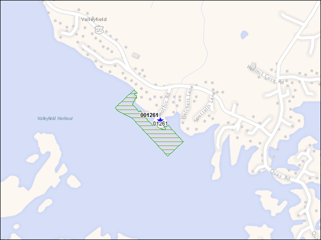 A map of the area immediately surrounding building number 001261