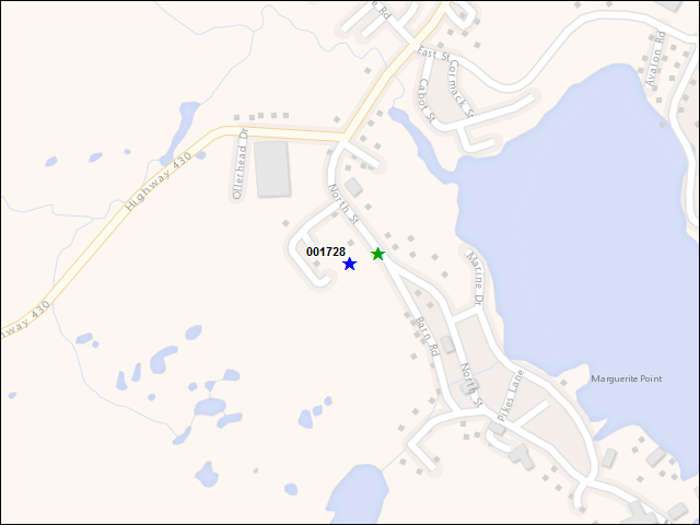 A map of the area immediately surrounding building number 001728