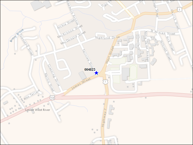 A map of the area immediately surrounding building number 004823