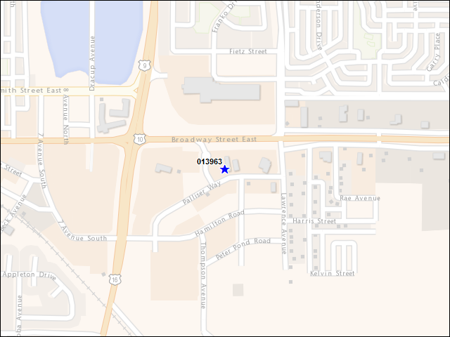 A map of the area immediately surrounding building number 013963