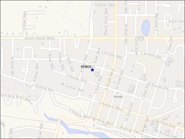 A map of the area immediately surrounding building number 015033