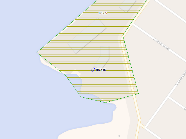 A map of the area immediately surrounding building number 107746