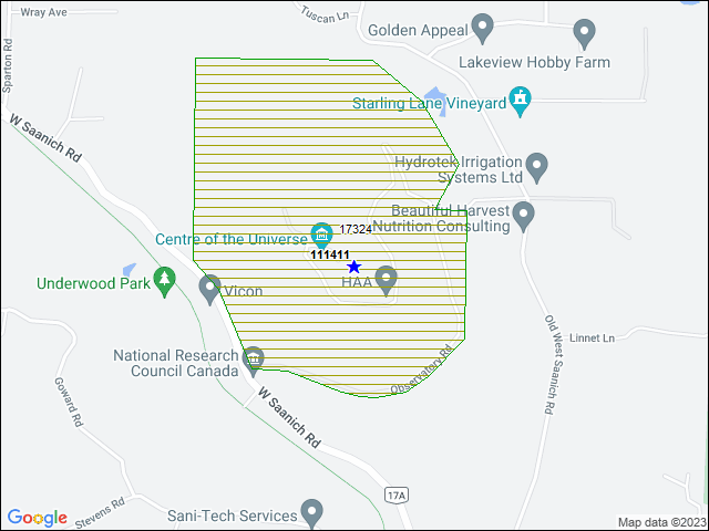 A map of the area immediately surrounding building number 111411