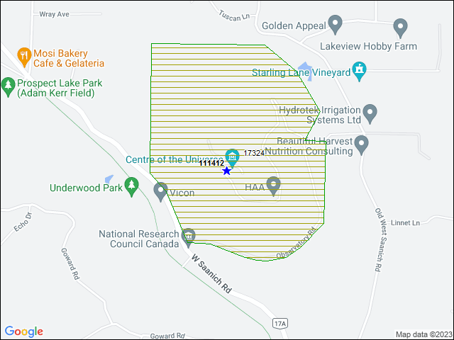 A map of the area immediately surrounding building number 111412