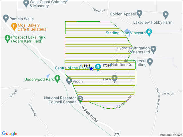 A map of the area immediately surrounding building number 111418