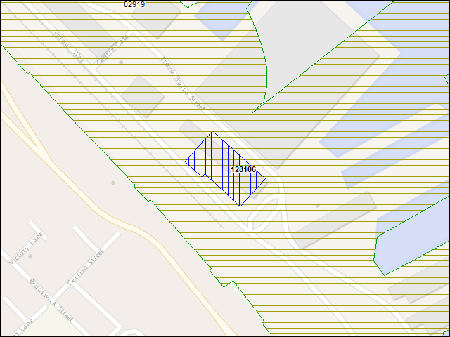 A map of the area immediately surrounding building number 128106