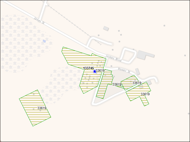 A map of the area immediately surrounding building number 133745