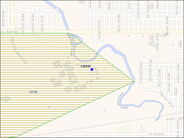 A map of the area immediately surrounding building number 138197