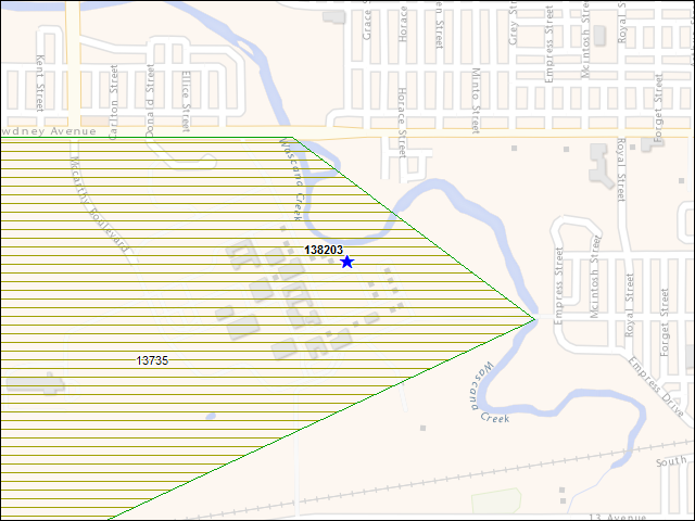 A map of the area immediately surrounding building number 138203