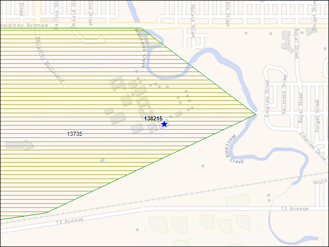 A map of the area immediately surrounding building number 138215