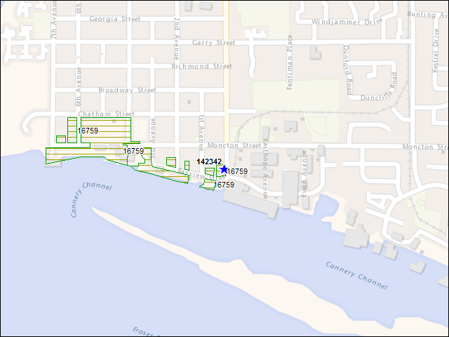 A map of the area immediately surrounding building number 142342