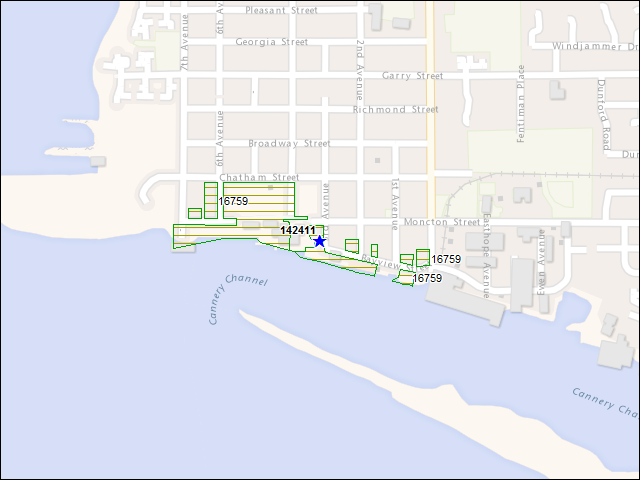 A map of the area immediately surrounding building number 142411