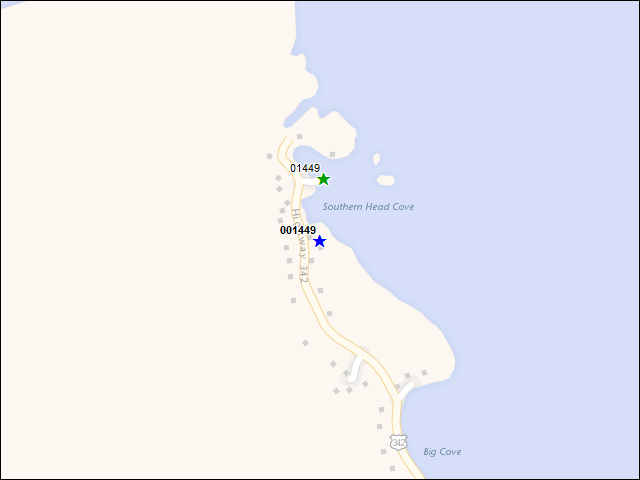 Une carte de la zone qui entoure immédiatement le bâtiment numéro 001449