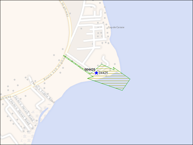 Une carte de la zone qui entoure immédiatement le bâtiment numéro 004425