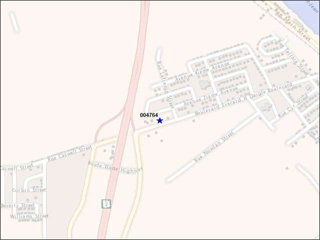 Une carte de la zone qui entoure immédiatement le bâtiment numéro 004764