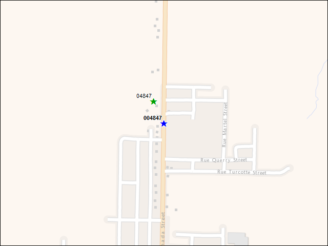 Une carte de la zone qui entoure immédiatement le bâtiment numéro 004847