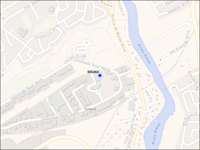 Une carte de la zone qui entoure immédiatement le bâtiment numéro 005464
