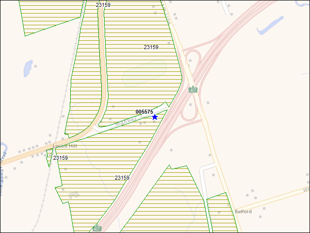 Une carte de la zone qui entoure immédiatement le bâtiment numéro 005575