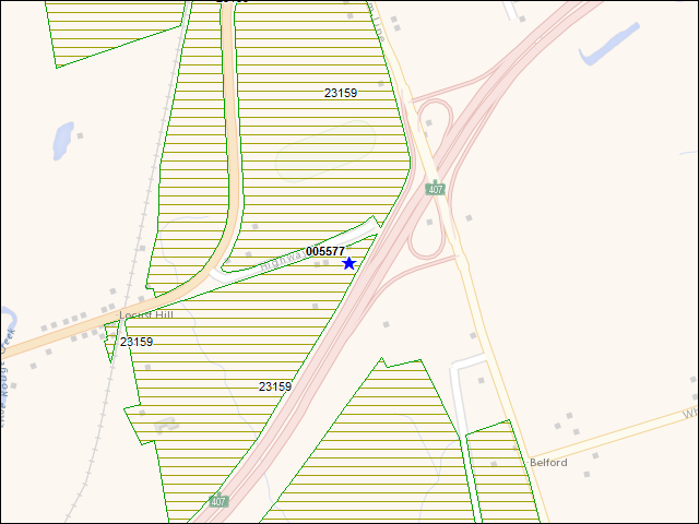 Une carte de la zone qui entoure immédiatement le bâtiment numéro 005577