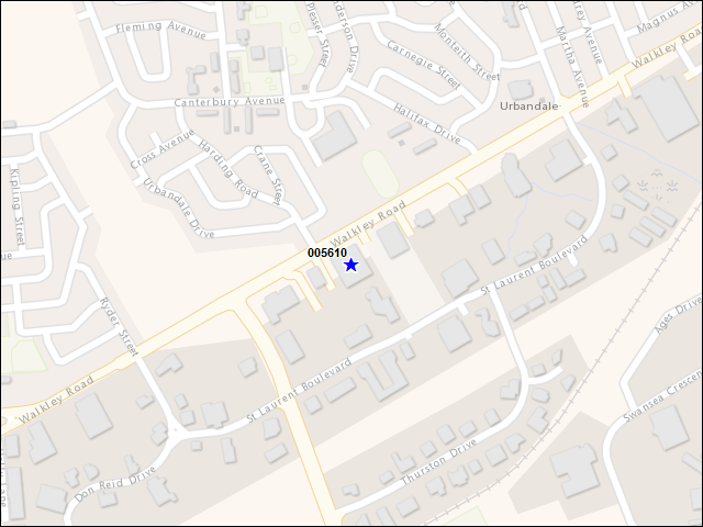 Une carte de la zone qui entoure immédiatement le bâtiment numéro 005610