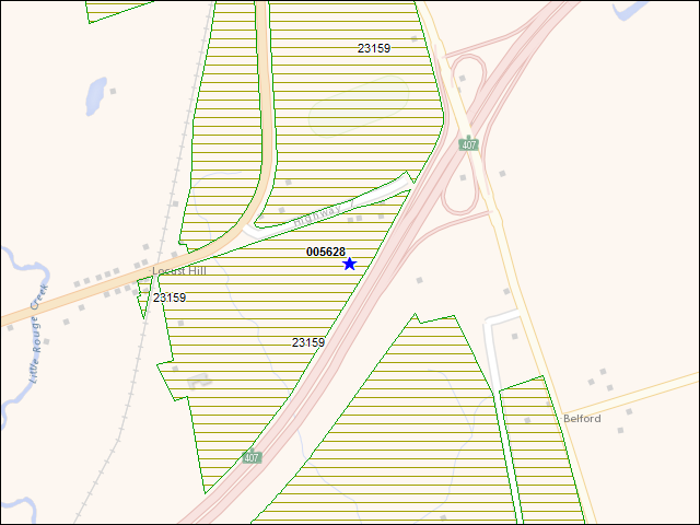 Une carte de la zone qui entoure immédiatement le bâtiment numéro 005628