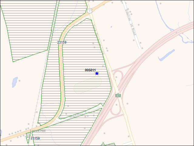 Une carte de la zone qui entoure immédiatement le bâtiment numéro 005811