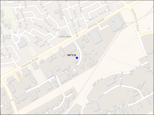 Une carte de la zone qui entoure immédiatement le bâtiment numéro 007135