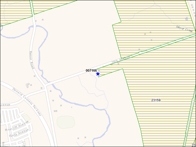 Une carte de la zone qui entoure immédiatement le bâtiment numéro 007166