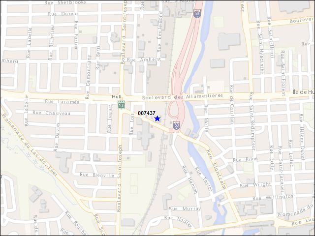 Une carte de la zone qui entoure immédiatement le bâtiment numéro 007437