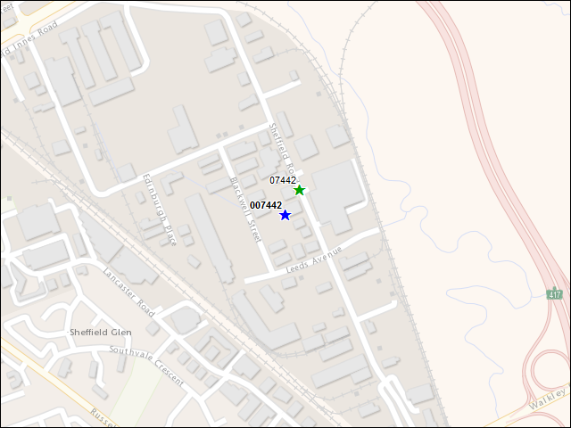Une carte de la zone qui entoure immédiatement le bâtiment numéro 007442