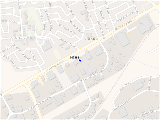 Une carte de la zone qui entoure immédiatement le bâtiment numéro 007452