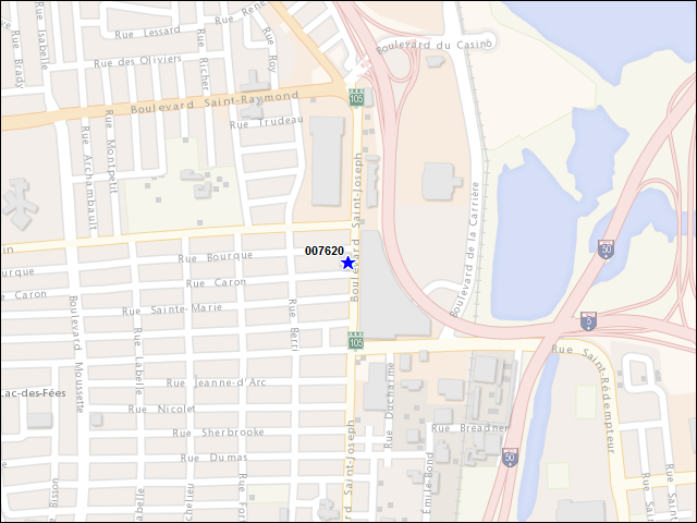 Une carte de la zone qui entoure immédiatement le bâtiment numéro 007620
