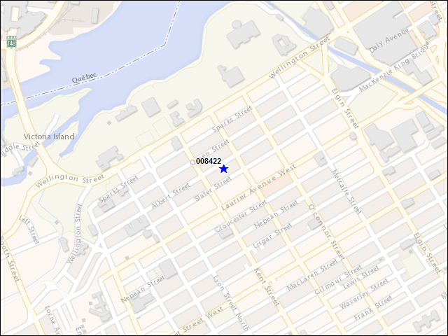 Une carte de la zone qui entoure immédiatement le bâtiment numéro 008422