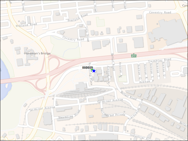 Une carte de la zone qui entoure immédiatement le bâtiment numéro 008659