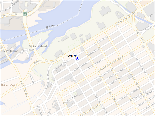 Une carte de la zone qui entoure immédiatement le bâtiment numéro 008879