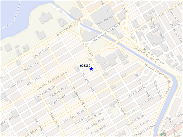 Une carte de la zone qui entoure immédiatement le bâtiment numéro 008889