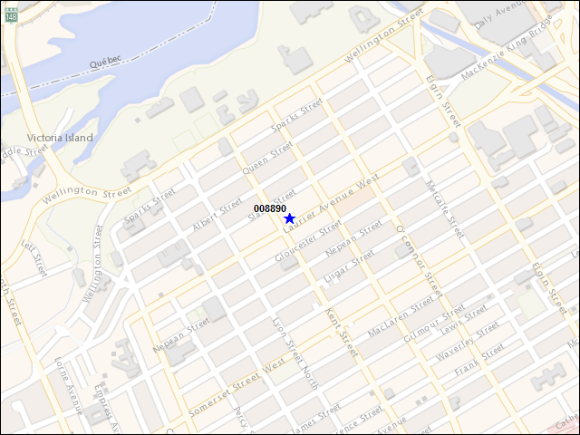 Une carte de la zone qui entoure immédiatement le bâtiment numéro 008890