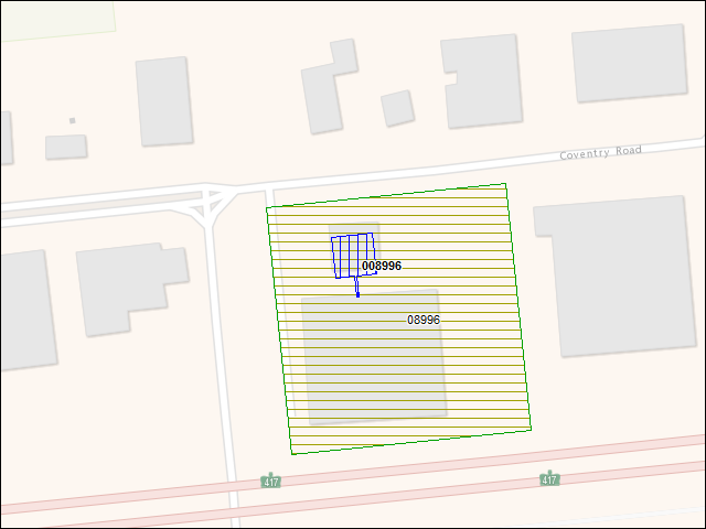 Une carte de la zone qui entoure immédiatement le bâtiment numéro 008996