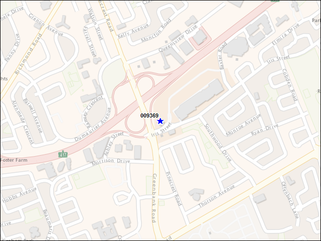 Une carte de la zone qui entoure immédiatement le bâtiment numéro 009369