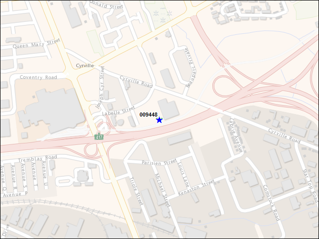 Une carte de la zone qui entoure immédiatement le bâtiment numéro 009448