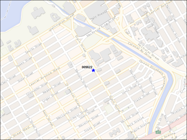 Une carte de la zone qui entoure immédiatement le bâtiment numéro 009622